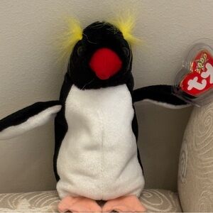 Ty Penguin Plush Toy - Black, White, Yellow, Red
